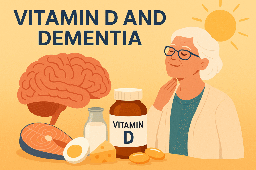 Elderly woman enjoying sunlight with brain and Vitamin D foods — representing the connection between Vitamin D and dementia prevention